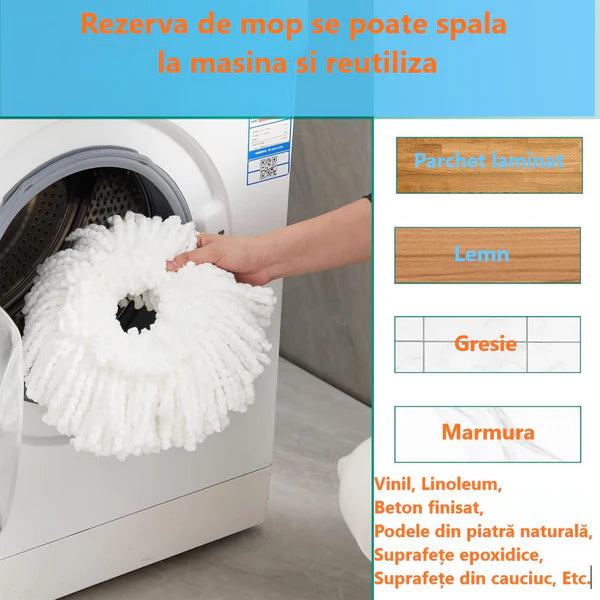 Mop rotativ cu găleată pe roți DreamRamp® din inox antibacterian