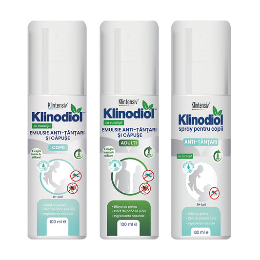 Pachet Klinodiol, emulsie anti-tânțari și căpuse adulți /copii și spray anti-țânțari