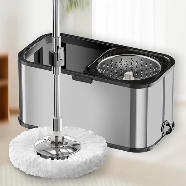 Mop rotativ cu găleată pe roți DreamRamp® din inox antibacterian