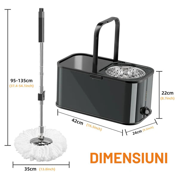 Mop rotativ cu găleată pe roți DreamRamp® din inox antibacterian