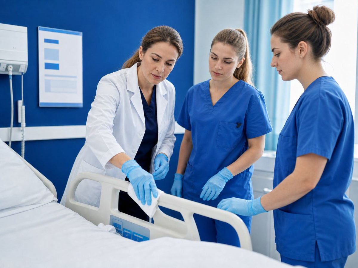 Instruire practică a asistentelor pentru dezinfecția patului de spital