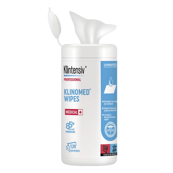 - KLINOMED WIPES® Servetel dezinfectant suprafete, 85% alcool, TUB 120 bucati